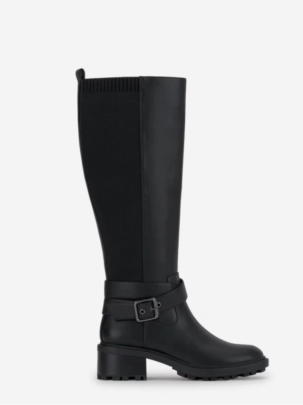 Mix No. 6 Black Over-the-Knee Lug Sole Boot with Buckle Strap